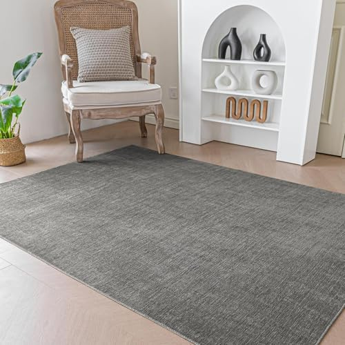 Evitany Großer Teppich 160x230cm,Moderne Kurzflor Teppich Wohnzimmer,Weich Teppiche Esszimmer,Waschbarer Bettvorleger Schlafzimmer,Rechteckig & Chenille,Dunkelgrau