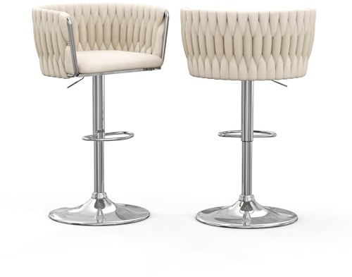 PIPIPOXER 2er Set Eleganter Barhocker, Verstellbarer 360° drehbarer Barhocker mit schicker gewebter Rückenlehne, höhenverstellbare Samtbarhocker für Bar, Küche, Esszimmer