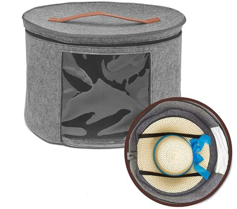 WJUHYGTF Hut Aufbewahrungsbox Mit Deckel, Reise Organizer-Box, Hutboxen Zur Faltbare Runde Stabile Aufbewahrungstasche Deckel Für Unterwegs Hutschachtel,Grau