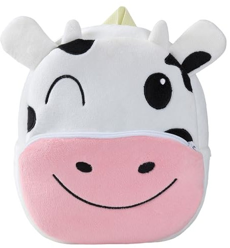 HAHASHOW Kinderrucksack ab 1 Jahr – Niedlicher 3D-Tierrucksack für Kleinkinder (2-4 Jahre), Leichter Kita Rucksack mit weichem Plüsch, Mini-Kindergartentasche für Jungen und Mädchen（Kuh）