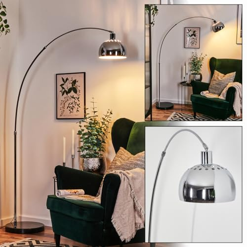 Stehleuchte Baloca, Stehlampe aus Metall mit Marmorfuß in Schwarz/Chromfarben/Weiß, verstellbare Leuchte im Retro/Vintage-Design, Fußschalter, Lichteffekt, E27, Wohnzimmer, Schlafzimmer, Eßzimmer