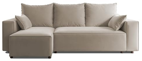 4ALL HOME Ecksofa mit Schlaffunktion Tobi 246x145 cm - Couch - Sofa mit Bettkasten - Eckcouch - L-Form - Schlaffsofa - Schlafsofa mit Bettkasten - Universal (Velo 622 Beige)
