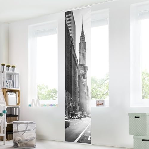 micasia Schiebegardine halbtransparent 60er Paneel Klett Skyline Textil lichtdurchlässig - New York Modern Flächenvorhang schwarz Weiss Wohnzimmer Schlafzimmer 2571 (60x250 cm - 1 St.)