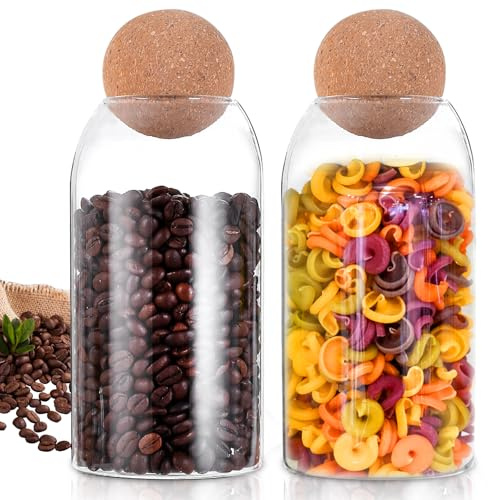 PORFOYO 2er Set Vorratsglas mit Deckel – 800ml Bonbonglas mit Holzdeckel in Kugelform, Aufbewahrungsglas für Kaffeebohnen, Vorratsgläser mit Deckel, Glas mit Deckel zur Lebensmittelaufbewahrung