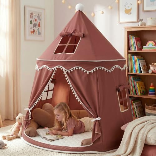 ALRITHO® Spielzelt Kinder aus weichem Silky-Cotton in Feen Rosa 110x110x130cm | Kinderzelt Indoor mit TripleAir-Effect, gemütlicher Bodenmatte & Tragetasche | stabile Kuschelhöhle fürs Kinderzimmer