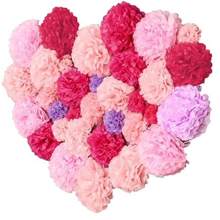 BSITSSS 16 PCS Ronde Fleurs Papier, Multicolore Vives Fleur en Papier, Pompon Papier de Soie, Classique Deco Mariage, Decoration Bapteme pour Wedding Party Anniversaire Chambre Maison Fete