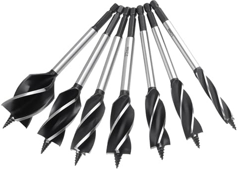 ZEONHEI 7-tlg. Holzbohrer Set Lang, 163mm Schlangenbohrer Set Karbonstahl Holzbohrer, Holzbearbeitungsbohrer Inklusive 10mm 16mm 18mm 20mm 22mm 25mm 35mm Selbstschneider für Bohrmaschinen