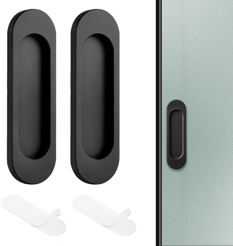 AYHYHLJZJ 2 Stück Selbstklebende ovale Schiebetürgriffe in Mattschwarz, Selbstklebend, Modernes Design für Schiebetüren, Fenster und Schränke, 100 mm