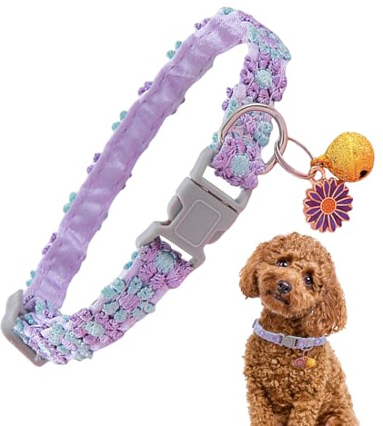 Katzenhalsband mit Glöckchen, Sicherheitsschnalle, Kätzchen-Halsband – floraler -Anhänger mit Anhänger, niedliches Zubehör für kleine, große Tiere, Welpen, Hunde