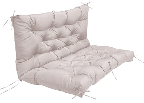 Genérico Cojín Impermeable para Banco de jardín de Dos plazas, Suave cojín de Repuesto de 100 cm con Lazos, Ideal para Muebles de Patio, Columpios y cocinas (Beige)