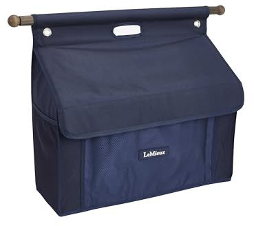 LeMieux Pro Grooming Bag With Bar - 65cm Wooden Hanging Bar - Large Mesh Pockets - Navy