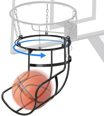 360° Swivel Track Basketball Return Attachment with Quick Connect Chain Basketball Rebounder for 18 Rim Hoop Sturdy Carbon Steel Ball Return for Basketball Hoop for Outdoor/Indoor Shooting Training