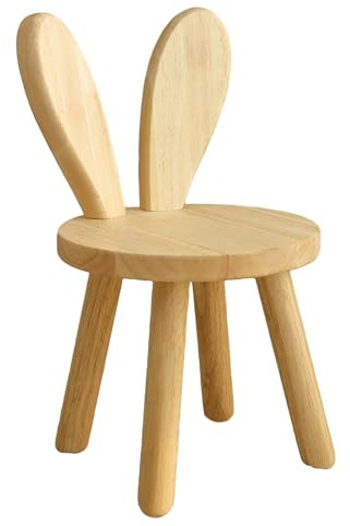 Hengrongshen Kinderstuhl Holz mit Hasenohren, Massivholz Kinderstuhl ab 3–6 Jahren, 25 cm Sitzhöhe, rutschfest & stabil, niedlicher Stuhl für Kleinkinder & Vorschulkinder im Kinderzimmer
