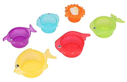 Aoaoy Badespielzeug mit 4 Fisch-Stapelbechern Größen, Pädagogisches Baby-Badewannenspielzeug Zum Schöpfen und Filtern von Wasser, Zum Spielen Am Strand