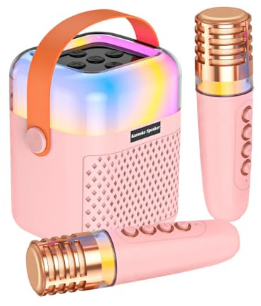 Mini macchina per karaoke, audio canto senza fili con 2 microfoni, macchina per karaoke portatile, per feste all'aperto, ufficio, giardino, casa e palcoscenico