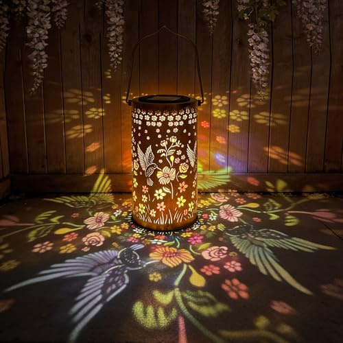 Colorful Solar Lanterns Outdoor Waterproof, Mmulticolored Hummingbird LED Solar Lights Garden Decor Gifts for Women Mom Grandma, Metal Hanging Lantern for Outside Table Tree Patio Pathway Lawn Decor
