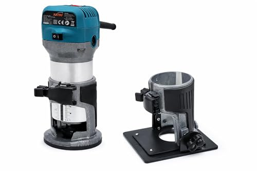 KATSU Electric Wood Hand Trimmer 220V with Fully Adjustable Tilting Base – Router Bundle