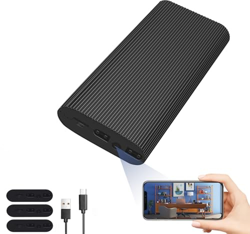 RUMUCF Telecamera con Power Bank WiFi HD 1080P con Registratore Video, Rilevamento di Movimento, Registrazione Ciclica, Visualizzazione Remota, Piccola Telecamera Nanny da 5000 mAh per Sicurezza