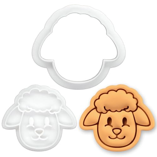 BAKERLOGY Sheep Face Mini Cookie Cutter and Stamp Set – Cute Lamb Head Biscuit Cutter Fondant Embosser for Farm Theme Baking, Farmhouse Cupcake Toppers, Animal Dessert Decoration Tool