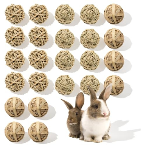 EQULIUS Lot de 24 jouets de lapin : balle à mâcher pour petits animaux, kit de jouets naturels pour soins dentaires, accessoires pour lapins, hamsters, cochons d'Inde et autres petits animaux