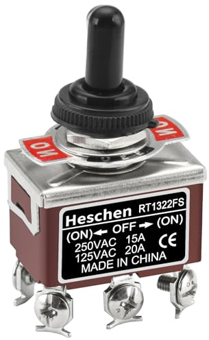 Heschen Metall-Kipptaster, RT1322FS, DPDT, Momentan (ON)/OFF/(ON), 3 Positionen, 15A 250VAC, mit wasserdichter Abdeckung, CE