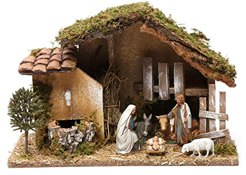 Krippenstall mit Heiligen Familie 20x30x20 cm