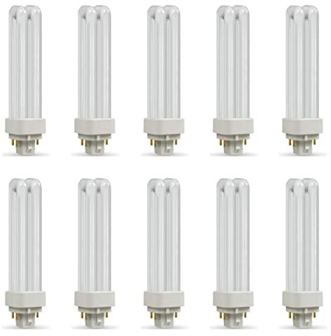 10 x Crompton CFL Light Bulbs Double Turn DE Type PLC-E G24q-1 4 Pin 13W Cool White + Free MCD LED Keyring Torch