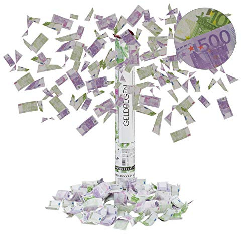 Relaxdays Sparacoriandoli, Banconote, Altezza Pioggia 6-8 m, Compleanno, Soldi Finti, Cannone da 40 cm, Lilla/Verde