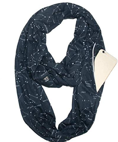 Unisex Pocket Scarf Convertible Pocket Infinity Scarf with Hidden Zipper for Women and Men (black)