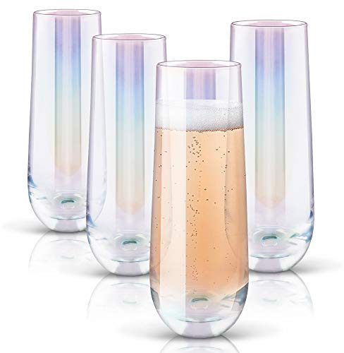 Gutsdoor Radiance White Pearl Luster Stemless Champagne Flutes Glasses Set of 4-290ml(10 Ounce) Elegant All-Purpose Wine Drinking Glassware Beverage Cups for Water, Juice, Beer, Whiskey & Bar Decor