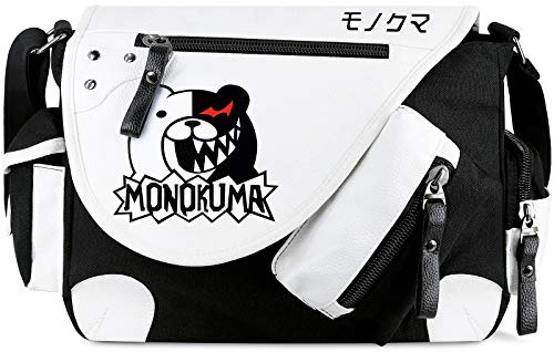 Roffatide Sac Anime pour Danganronpa Monokuma Toile Sac de Messager à Rabat en Cuir Synthétique Cartable épaule Bandoulière Noir