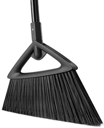 Eyliden Besen mit Stiel Draußen, 146cm Straßenbesen mit Steifen Borsten für Schwere Reinigung, 45° Kommerziell Robuster Gartenbesen für Innen & Außen, Terrasse, Garage, Hof, Balkon, Deck, Schwarz