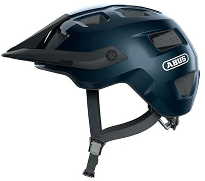ABUS MTB-Helm MoTrip - robuster Fahrradhelm mit höhenverstellbarem Schirm für Mountainbiker - individuelle Passform - Unisex - Blau Glänzend, S