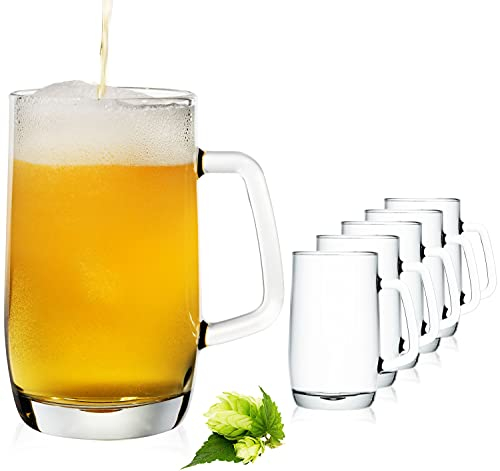 PLATINUX Bierseidel mit Henkel aus Glas Set 6-Teilig 500ml (max. 580ml) Bierkrug Bierkrüge Biergläser 0,5L Maßbierkrug