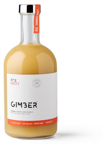GIMBER N°2 700 ml Brut – Concentré de gingembre bio | 50% de sucre en moins | Sans alcool et naturel | Boisson bio à base de gingembre, de yuzu et de thym citronné premium pour boissons et cocktails