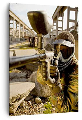 Bilder auf Leinwand 70x100cm Leinwandbild mit Rahmen Paintball Pistole Spieler Groß Wanddeko Bild Schlafzimmer Küche Deko Wandbilder Dekoration Wohnzimmer Wall Canvas Wand Kunstdruck Art PA70x100-0140
