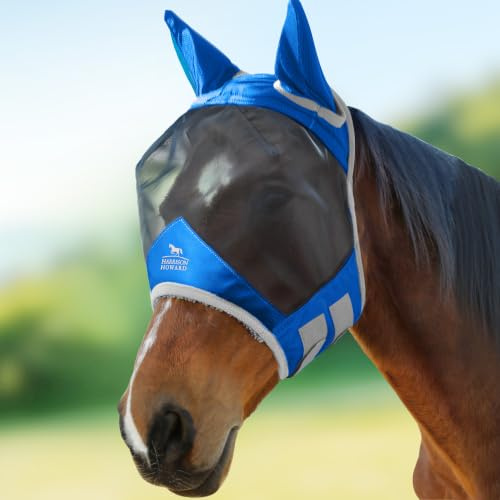 Harrison Howard Pro Luminous Horse Fly Mask Standard with Ears UV Protection for Horse Signature Blue Large Full Size