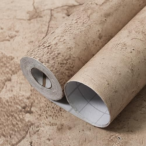 WAPANE Beige Concrete Wallpaper 15.7in X 360in, Cement Contact Paper 3D Matte Textured, Concrete Wall Paper Pull and Stick Self-Adhesive & Removable for Walls Bathroom Garage Living Room