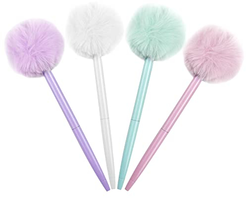 hocadon 4 st söta pennor svart bläck, fluffiga kulspetspennor, nya gelpennor 1,0 mm för flickor, tillbaka till skolan, kawaii, kontor, skolmaterial