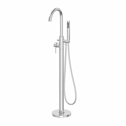Architeckt® Ortana Bathroom Freestanding Bath Shower Mixer Tap Handset Hose Attachment Round Single Lever Handle for Bathtub Modern, Chrome