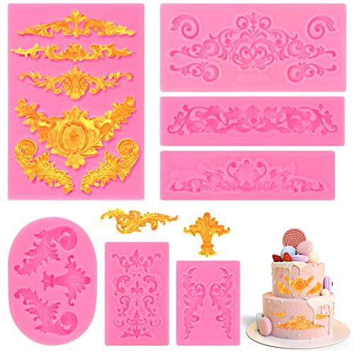 7 Pcs Fondant Formen Barock,3D Silikonform Fondant,Vintage Formen Silikon,7 Still Blumen Fondantform für Fudge,Kuchen,Schokolade,Dessertdekoration,Cupcake Topper