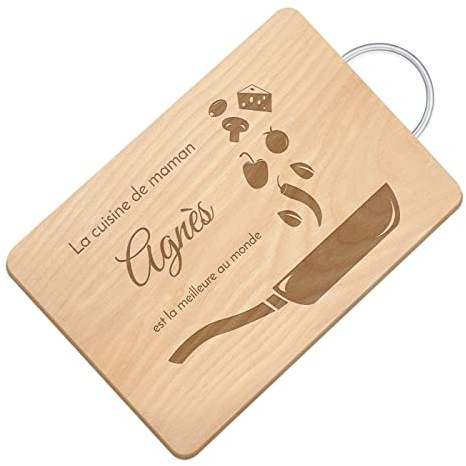Maverton Planche à Découper Personnalisée pour elle, Plateau en Bois | Avec Manche en Métal, avec Gravure, Cadeau Femme, Cadeau Personnalisé, maman, anniversaire, noel, fete des meres, Poêle