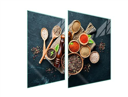TMK ArtDeko Herdabdeckplatten Set 70 x 52 cm Ceranfeld Abdeckung Glas Spritzschutz Abdeckplatte Glasplatte Herd Ceranfeldabdeckung Deko Schneidebrett, Gewürze