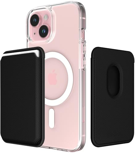 Sinjimoru Magnetic Card Wallet, Premium Vegan Leather Phone Wallet for MagSafe 3-Card Holder Compatible with iPhone 16 Plus Pro Max 15 14 13 12 Series. M-Viica Carbon Black