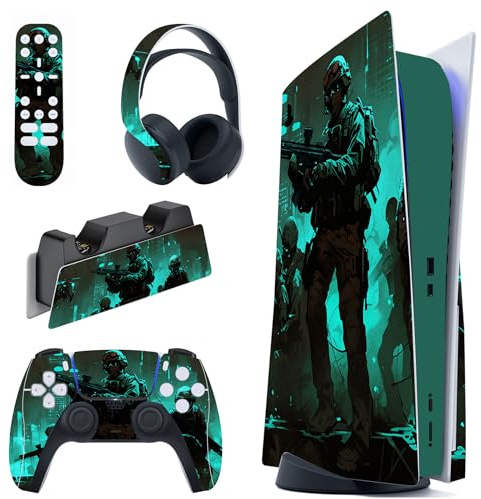 PlayVital Fearlessness Full Set Skin Decal for PS5 Console Disc Edition, Sticker Vinyl Decal Cover for PS5 Controller & Charging Station & Headset & Media Remote