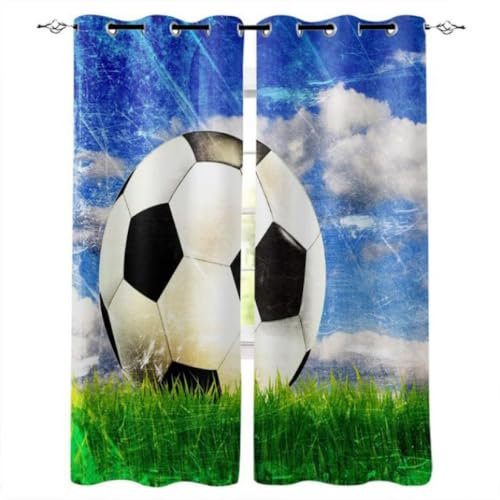 IMASHI Kinder Vorhänge 3D Fußball Muster Öse Wärmeisoliert Bedruckte Vorhänge Verdunkelungsvorhänge Für Schlafzimmer Wohnzimmer Vorhänge 140x160cm