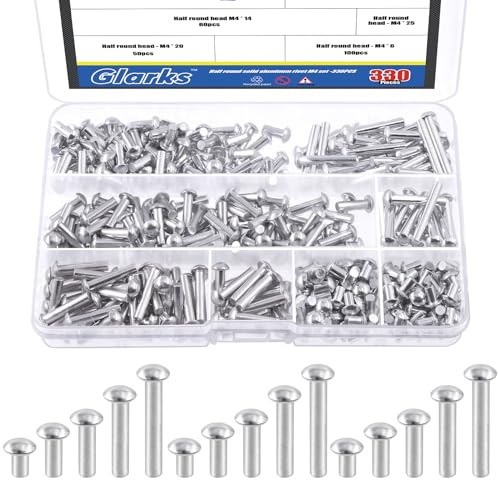 Glarks 330 remaches de aluminio M4 x 6/10/14/20/25 con cabeza sólida, longitud 6 mm, 10 mm, 14 mm, 20 mm, 25 mm, remaches de aluminio de alta resistencia a la corrosión para empalme y reparación de
