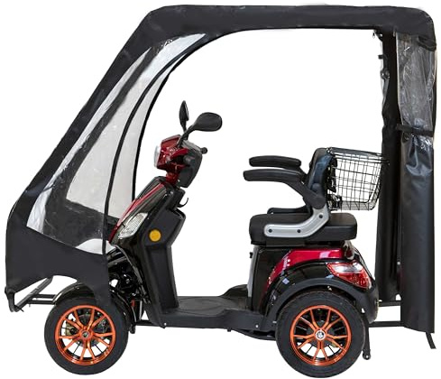 JH500 Includes a Canopy 4 Wheeled E-Mobility Medical Device Red/Matt Black/Blue and Extra Accessories Package: E-Mobility Medical Device Waterproof Cover, Phone Holder, Bottle Holder