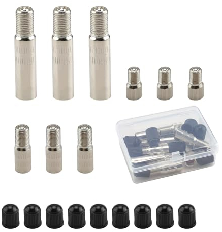 FINELYCR 9 Stück Ventilverlängerung Autoventil, Ventilverlängerung aus Messing 20mm,27mm,40mm, Autoventil Verlängerung Universal, Verlängerung der Ventilkappe mit Gewinde für KFZ, Fahrrad, Scooter