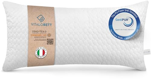 VitaloBett Höhenverstellbares Kopfkissen 40x80cm - Memory Foam Mit Reißverschluss und Memory Sticks - Hergestellt in Italien